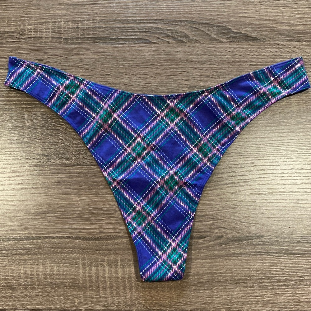 NWT - Victoria’s Secret High Leg Thong Panties - Glitter Plaid - XXL